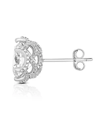 Sterling Silver White Gold Plated Round-cut Cubic Zirconia Stone stud Earring