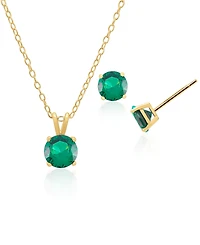 Macy's Simulated Sapphire Solitaire Round Pendant Necklace with Matching Stud Earrings 2-Piece Set