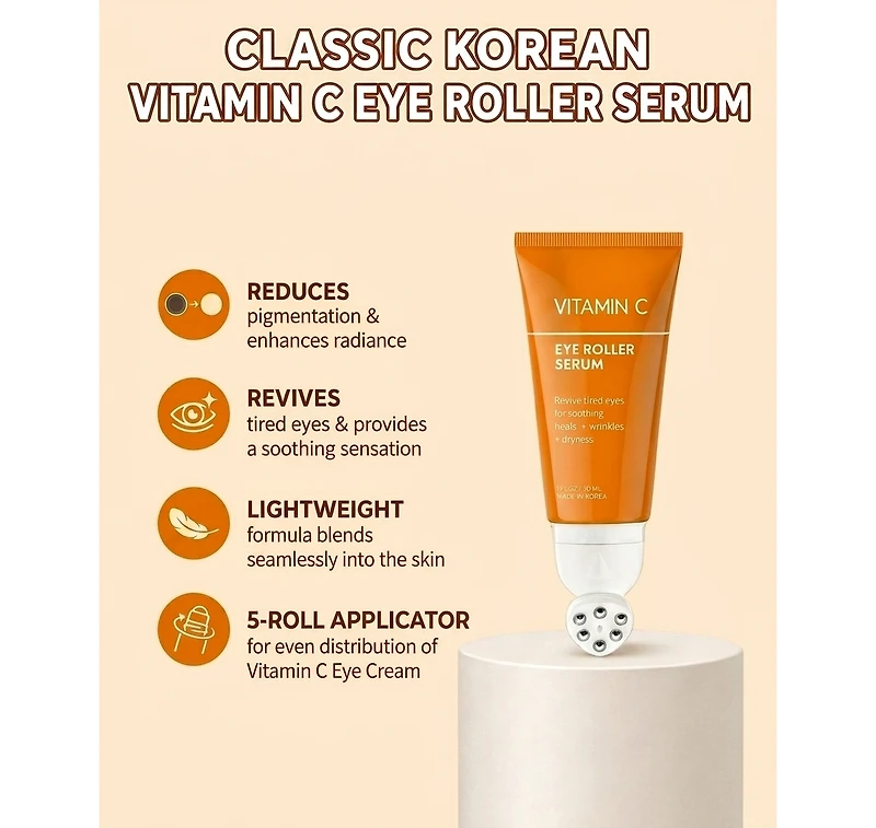 Lovery Korean Skincare Vitamin C Eye Roller Serum - Hydrating Under Eye Treatment