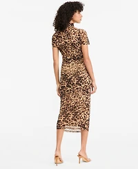 Bar Iii Women's Mock Neck Short-Sleeve Triple Mesh Midi Dress, Macy's Exclusive