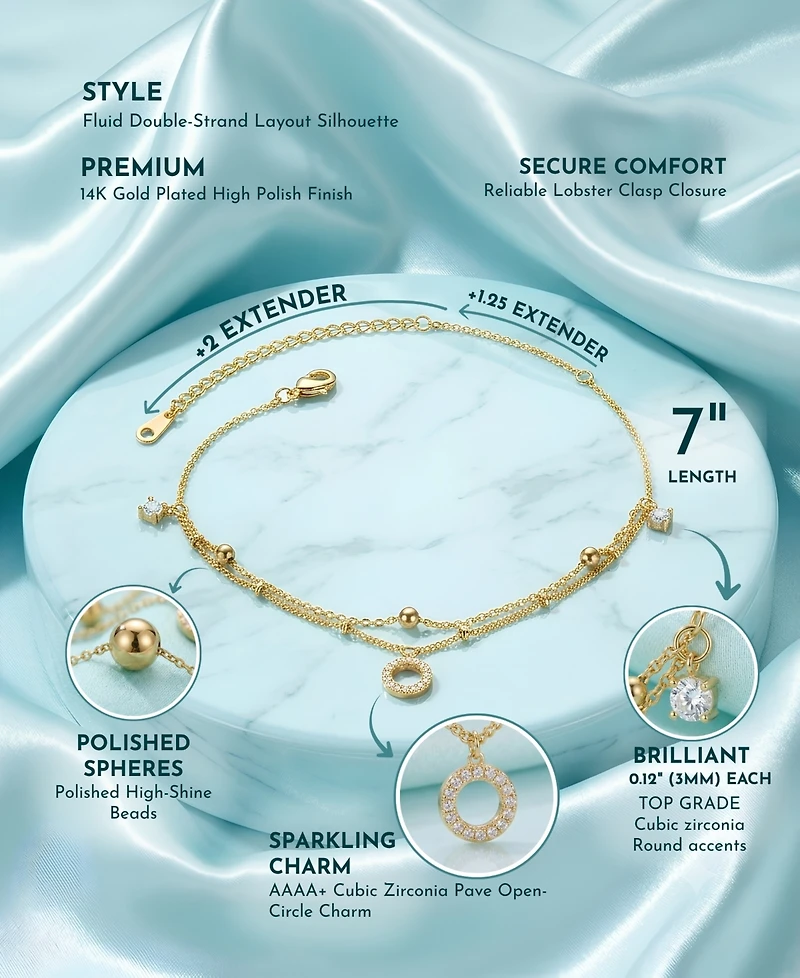 Sterling Silver 14k Yellow Gold Plated Anklet with Clear Cubic Zirconia