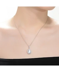 Genevive Sterling Silver White Gold Plated Clear Pear with Oval and Round Cubic Zirconia Accent Drop Necklace