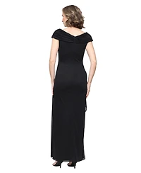 Alex Evenings Petite L-Neck Glitter-Mesh Long Dress