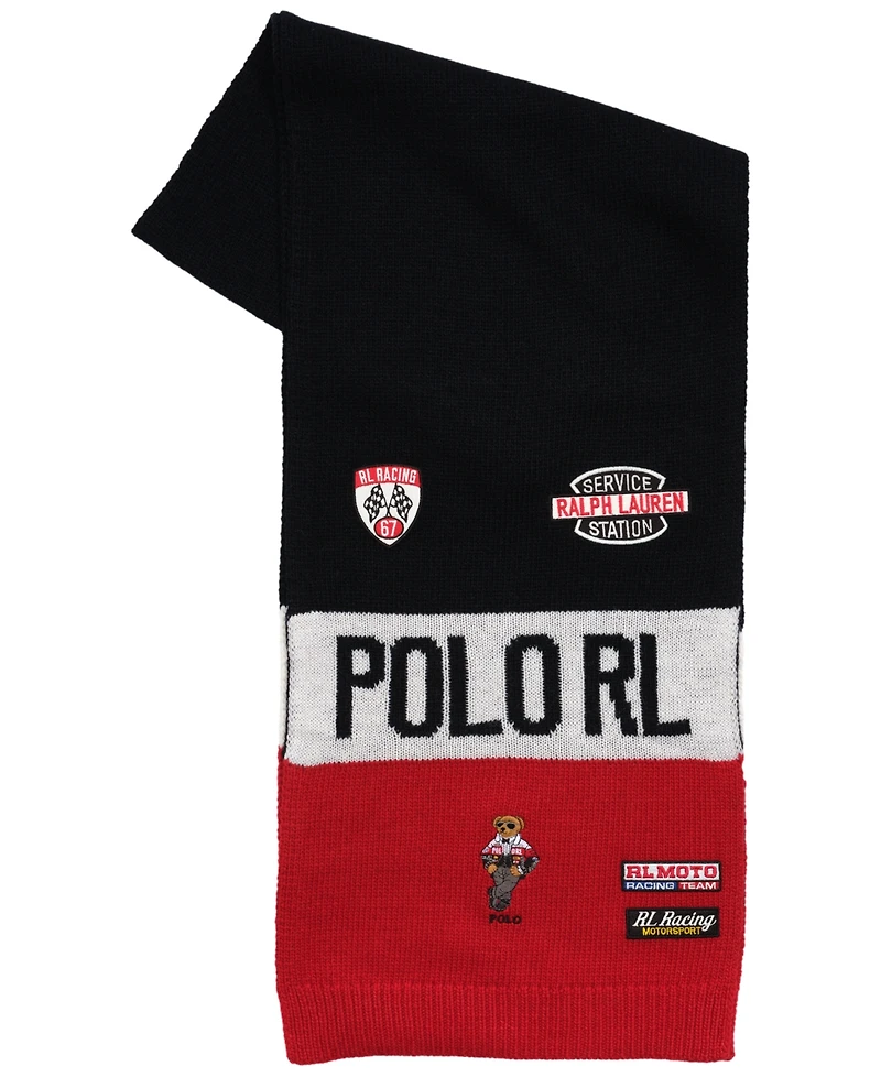 Polo Ralph Lauren Embroidered Motobear Knit Racing Bear Scarf