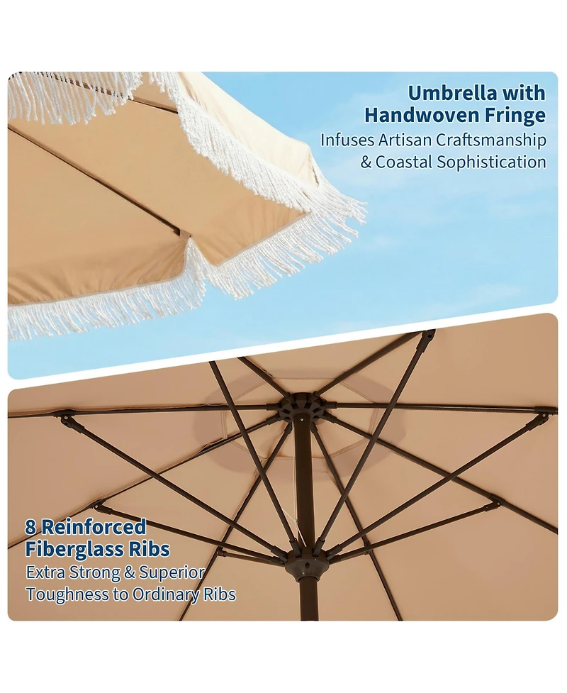 gaomon 9Feet Patio Outdoor Table Umbrella with Retro Fringe with Crank Handle for Backyard, Pool, Camping