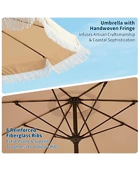 gaomon 9Feet Patio Outdoor Table Umbrella with Retro Fringe with Crank Handle for Backyard, Pool, Camping