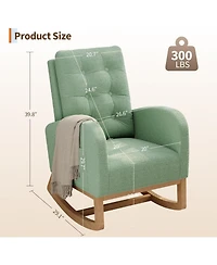 gaomon Nursery Rocking Chair, Teddy Fleece Upholstery, Sturdy Wooden Legs and High Backrest, Comfortable Glider Rocking Chair for Living Room