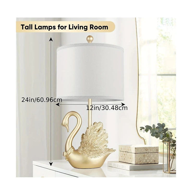 Sofucor 24" Two-piece Set of Table Lamps: Golden Brass Swan Table Lamps with Led Bulbs