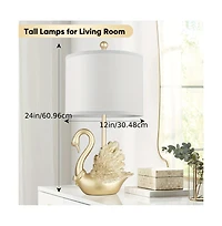 Sofucor 24" Two-piece Set of Table Lamps: Golden Brass Swan Table Lamps with Led Bulbs