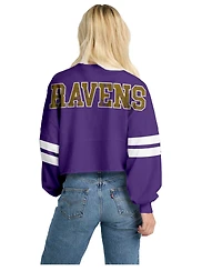 Spirit Jersey Women's Purple Baltimore Ravens Oversized Cropped Stripe Long Sleeve T-Shirt
