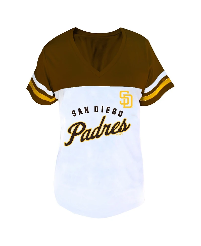 Fanatics Women's Profile White/Brown San Diego Padres Plus Two-Stripe V-Neck T-Shirt