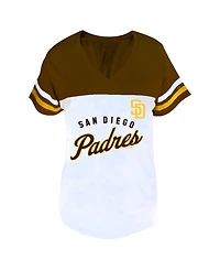 Fanatics Women's Profile White/Brown San Diego Padres Plus Two-Stripe V-Neck T-Shirt