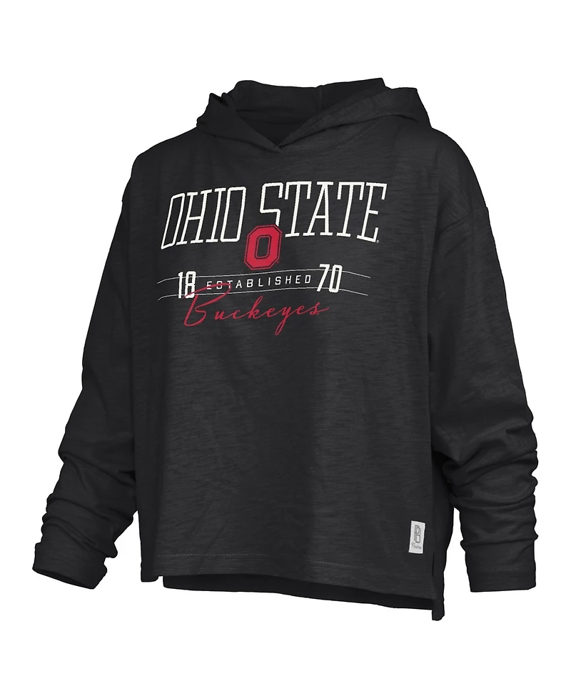 Pressbox Women's Black Ohio State Buckeyes Castillo Slub Waist Length Long Sleeve Hoodie T-Shirt