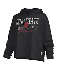 Pressbox Women's Black Ohio State Buckeyes Castillo Slub Waist Length Long Sleeve Hoodie T-Shirt