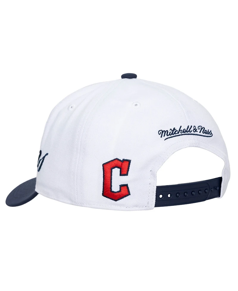 Mitchell & Ness Men's and Women's White/Navy Cleveland Guardians Xl Script Pro Crown Adjustable Hat