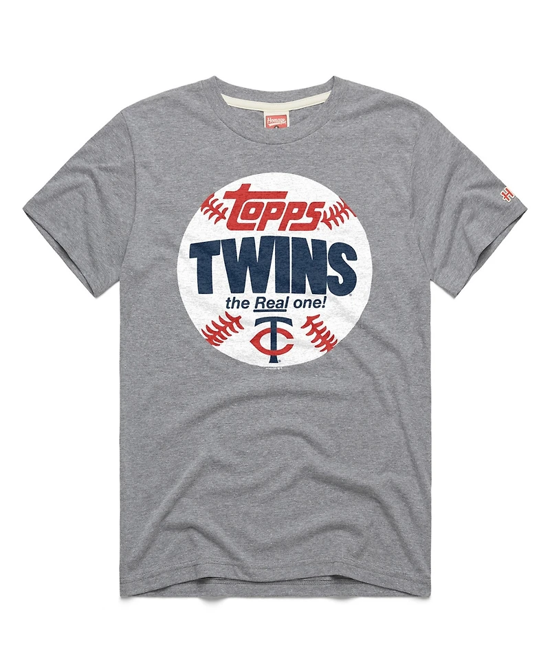 Homage Men's Gray Minnesota Twins Mlb x Topps Baseball the Real One Tri-Blend T-Shirt