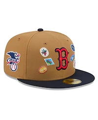 New Era Men's Tan Boston Red Sox Fruit Sticker 59FIFTY Fitted Hat