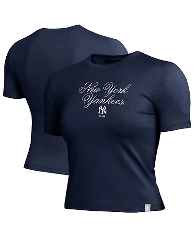 Champion Women's Navy New York Yankees Soft-Touch Fitted Cropped T-Shirt
