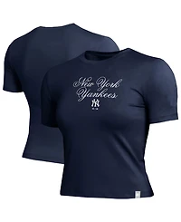 Champion Women's Navy New York Yankees Soft-Touch Fitted Cropped T-Shirt