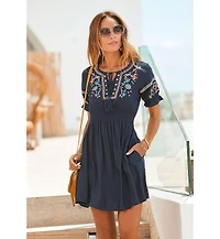 Lascana Women's Embroidered Short Sleeve Dress