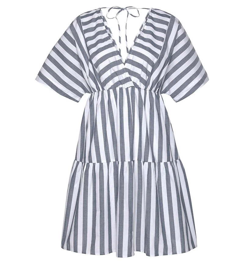 Lascana Women's Striped V-Neck Tiered Dress