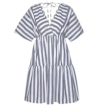 Lascana Women's Striped V-Neck Tiered Dress