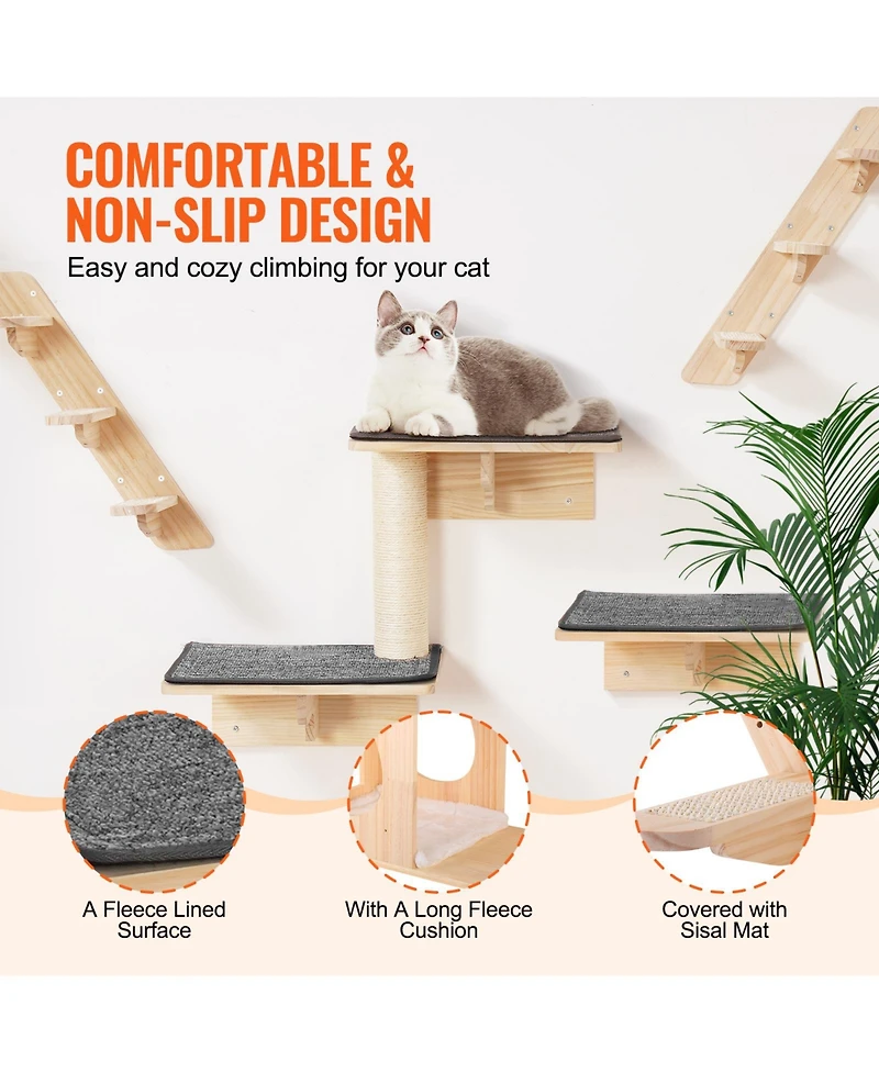 Vevor Wall Mounted Cat Shelves Tree with Jumping Boards Nests Hammock Set of 9