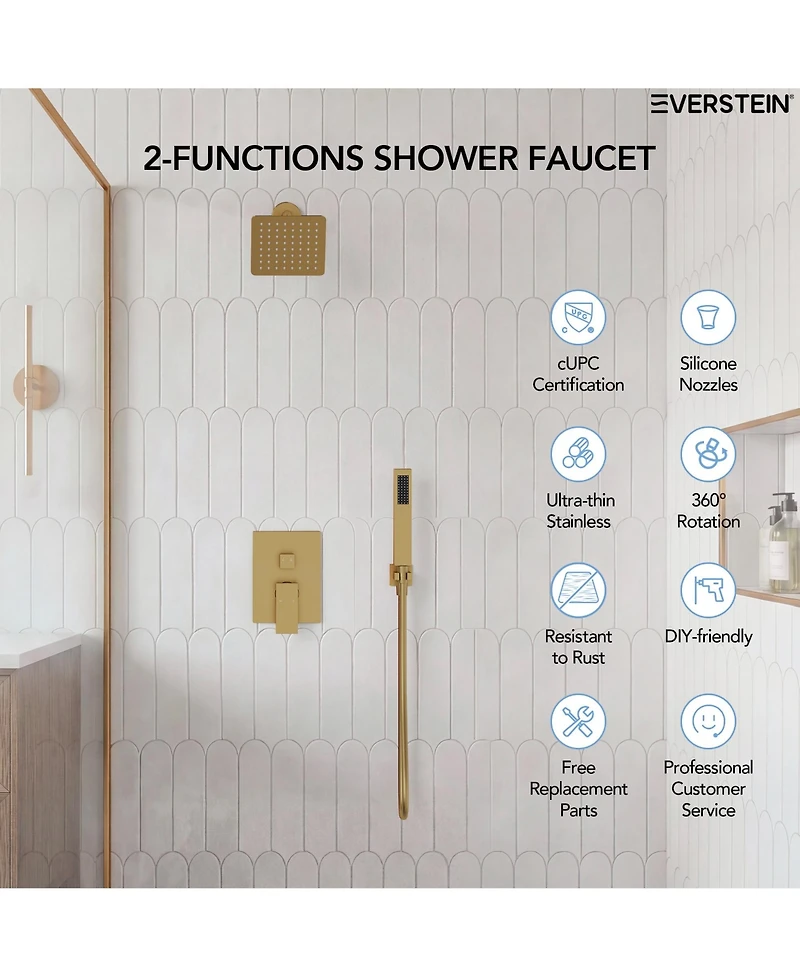 Everstein Pressure-Balanced Rainfall Shower System High-Pressure Rain Head with Handheld Spray Brushed