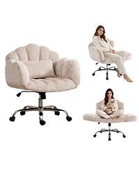 Dyhome Cross-Legged Office Chair with Flip-up Arms, Chenille Criss Cross Vanity Chair, Height Adjustable Swivel Executive Wheels