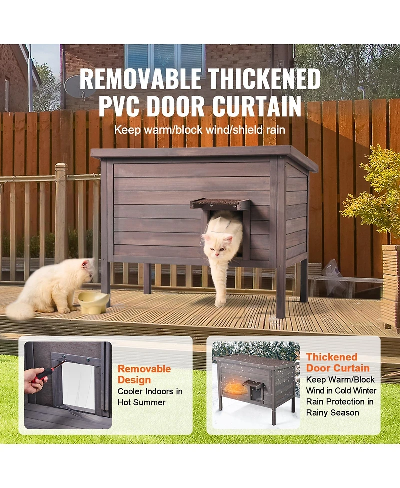 Vevor Outdoor Cat House Wooden Feral Cat Shelter with Roof and Pvc Door Flaps