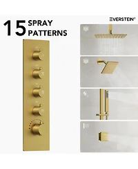 Everstein Ceiling Mount 16" High-Pressure Rainfall Shower Faucet Dual Head System with Thermostatic Valve