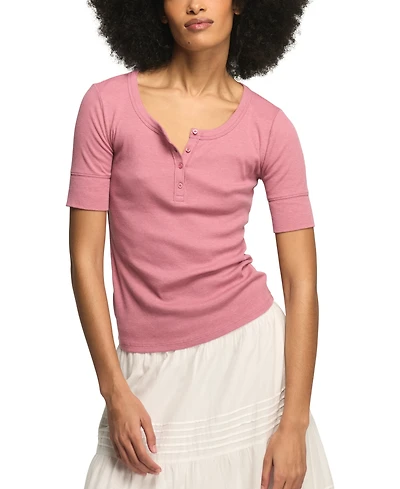 Lucky Brand Women's Rib-Knit Scoop Neck Henley Top