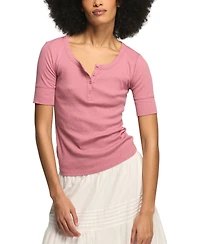 Lucky Brand Women's Rib-Knit Scoop Neck Henley Top