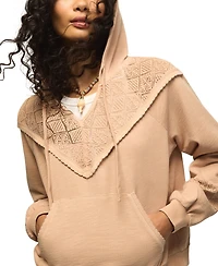 Lucky Brand Women's Crochet-Yoke V-Neck Hoodie