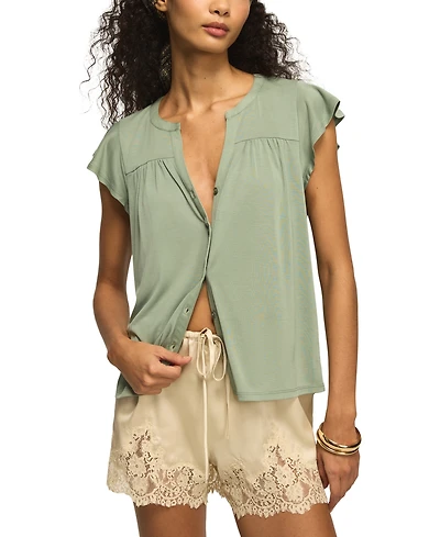Lucky Brand Women's Sandwash Flutter-Sleeve Button-Up Top