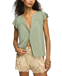 Lucky Brand Women's Sandwash Flutter-Sleeve Button-Up Top