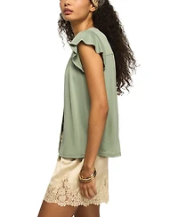 Lucky Brand Women's Sandwash Flutter-Sleeve Button-Up Top