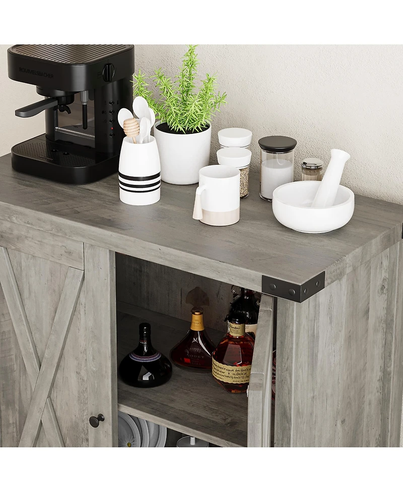 homfan Farmhouse Sideboard Buffet Cabinet with Storage, 2 Barn Doors and Adjustable Shelf for Kitchen, Living Room, Entryway