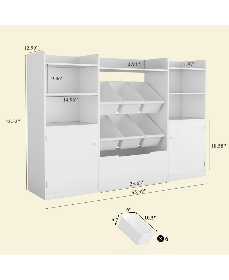 homfan 8-Bin Toy Storage Organizer, 43.5" Wide Kids Bookcase with Removable Boxes, for Playroom and Classroom
