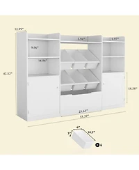homfan 8-Bin Toy Storage Organizer, 43.5" Wide Kids Bookcase with Removable Boxes, for Playroom and Classroom