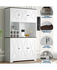 homfan 71-Inch Tall Pantry Cabinet with Wine Rack, Farmhouse Kitchen Hutch with 7 Compartments, for Dining Room and Living Room