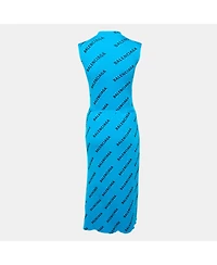 Pre-Owned Balenciaga Women's Logo Print Rib Knit Wrapped Midi Dress