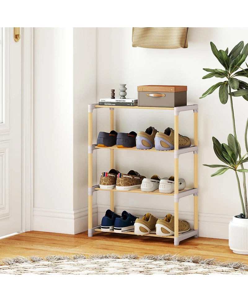 Slickblue Wooden Shoe Storage Rack with 4 Open Slatted Shelves for Footwear