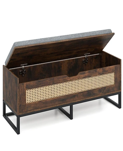 Slickblue Shoe Storage Chest with Flip-Top Seat and Wicker Style Space