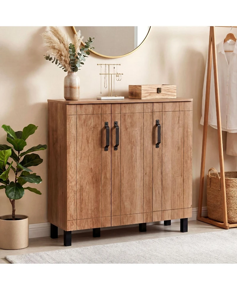 Slickblue Modern Oak Shoe Rack Cabinet Freestanding Storage Organizer