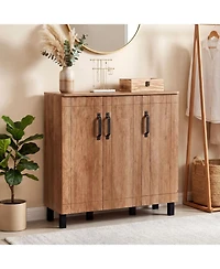 Slickblue Modern Oak Shoe Rack Cabinet Freestanding Storage Organizer
