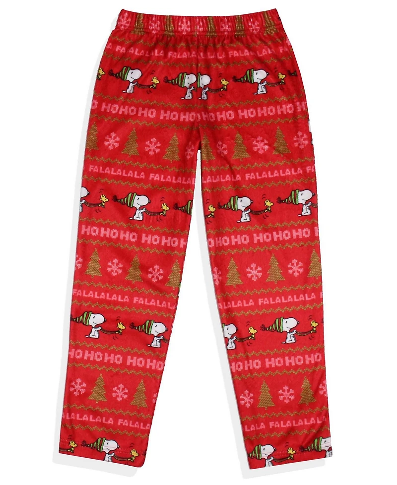 Peanuts Snoopy Girl's Christmas Sweater Sleep Tossed Print Pajama Pants For Kids