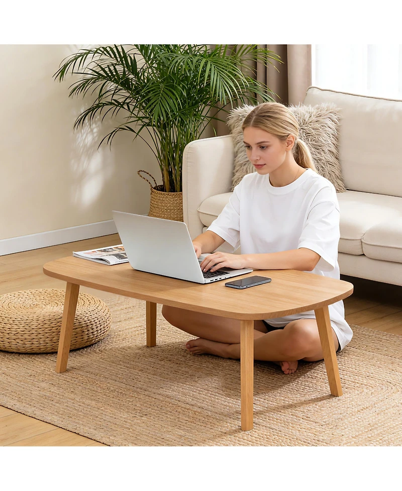 gaomon Wooden Folding Coffee Table with Legs No Assembly, Small Spaces Tatami Foldable Table, Large Floor Desk