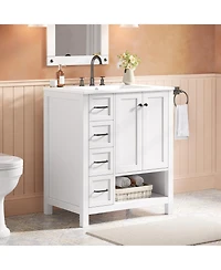 Busdays 30 Inch Bathroom Vanity with Sink Top Two Doors Two Drawers Solid Wood Open Shelf Mdf Boards One Package