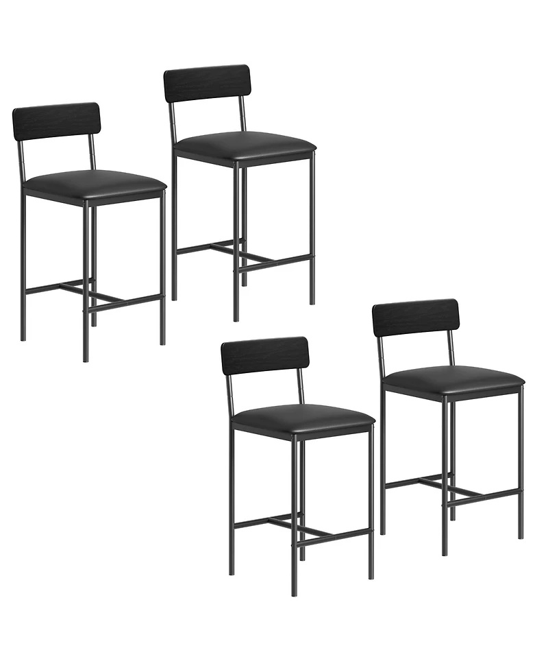 homfan Set of 4 Modern 25.5" Bar Stools – Leather Counter Height Seats with Backrest and Footrest, Sturdy Metal Legs